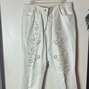 Vintage Newport News White Embroidered Straight Leg Leather Jeans​